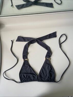 L Space Charcoal Halter Triangle Bikini Top, size S